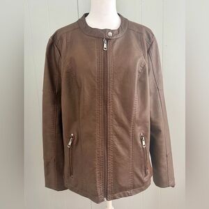 Women’s Brown Faux Leather Jacket Size XL